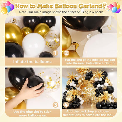 153Pcs Black and Silver Balloons Garland Arch Kit with Stars - 22 18 12 10 5 inch Different Size Black Metallic Silver Confetti Latex Balloon for Birthday Graduation New Year Party Decorations