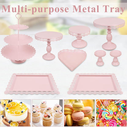 Set of 9 Cake Stands Metal Cupcake Stand Set Multiple Styles Candy Fruit Display Tower Dessert Plate Cake Serving Tray for Birthday Party Wedding Anniversary Baby Shower Engagement (Gold)