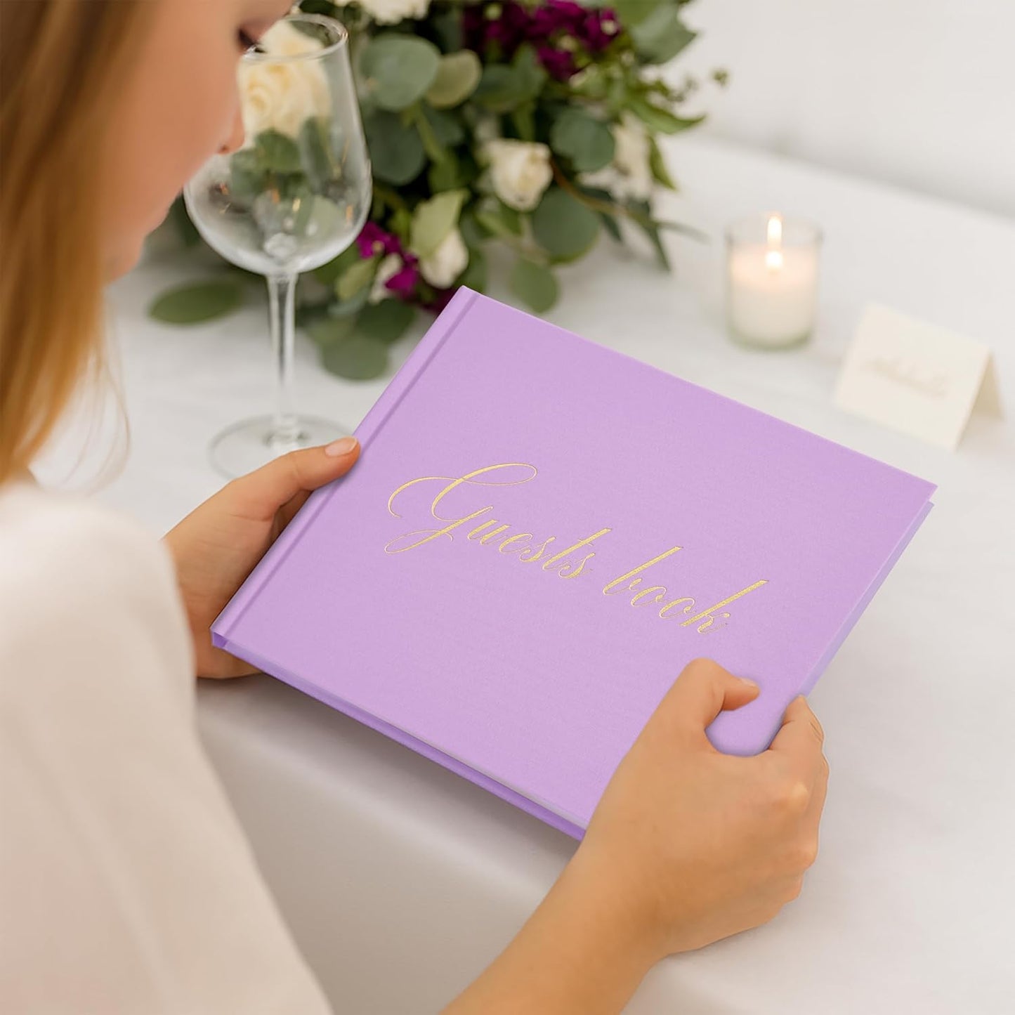 &And Per Se White Wedding Guest Book with Photo Spots – Elegant Hardcover Sign-in Book for Weddings, Baby Showers & Special Events – Blank & Lined Memory Keepsake Album