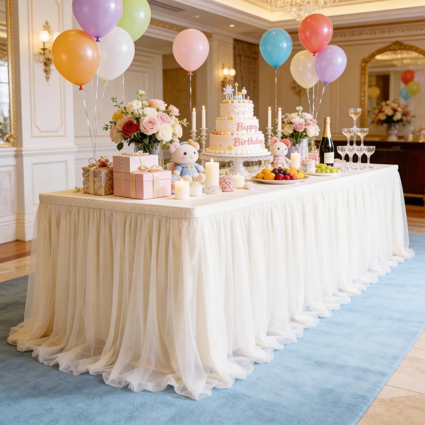 THARAHT Tulle Table Skirt 6FT 180CM Long for Rectangle Tables Round Tables Ruffle Desk Skirt for Princess Girls Birthday Party Cake Dessert Decorations Table Skirt