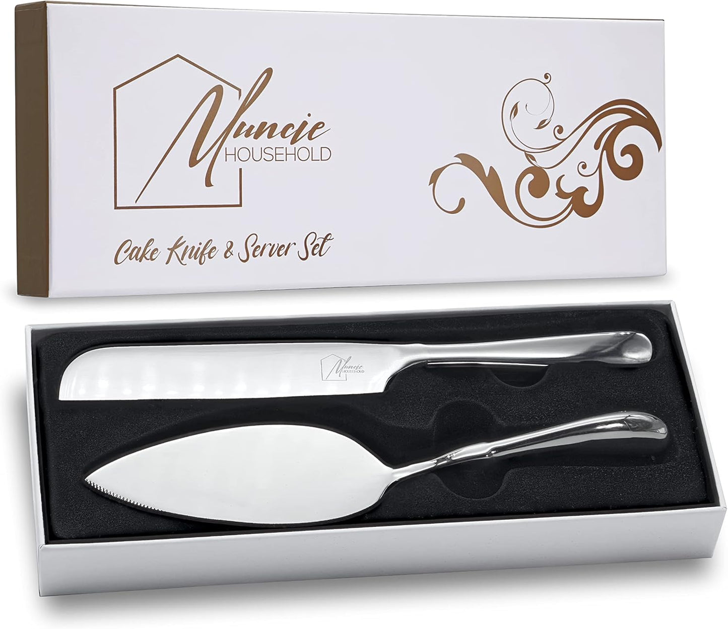 Cake Knife And Cake Server Set - Stylish, Classic, Sturdy - Fit For All Occasions - Wedding, Birthday, Everyday Use - Stainless Steel With Ergonomic Handle