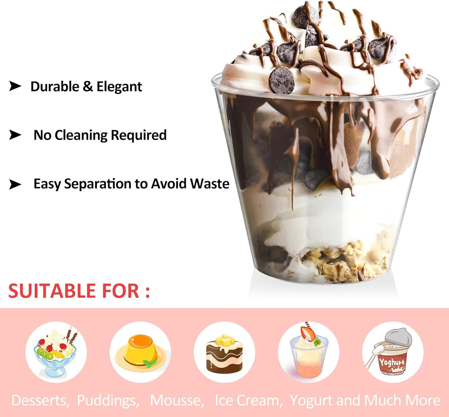 Eupako 200 Pack 5 OZ Plastic Mini Dessert Cups - Clear Small Parfait Cups, Square Appetizer Cups for Fruit, Pudding, Mousse, Ice Cream, Party, Wedding, Valentine's Day