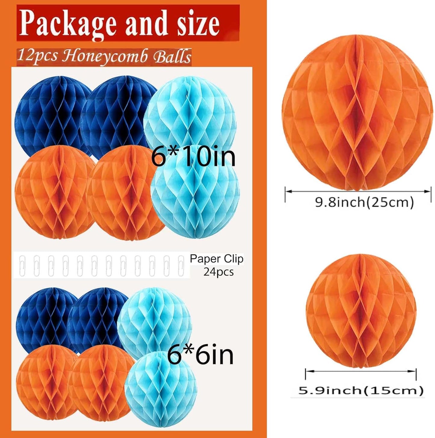 Rainbow Paper Honeycomb Balls,6 and 10 inch Hanging Tissue Pompoms,12 Pack Party Decorations