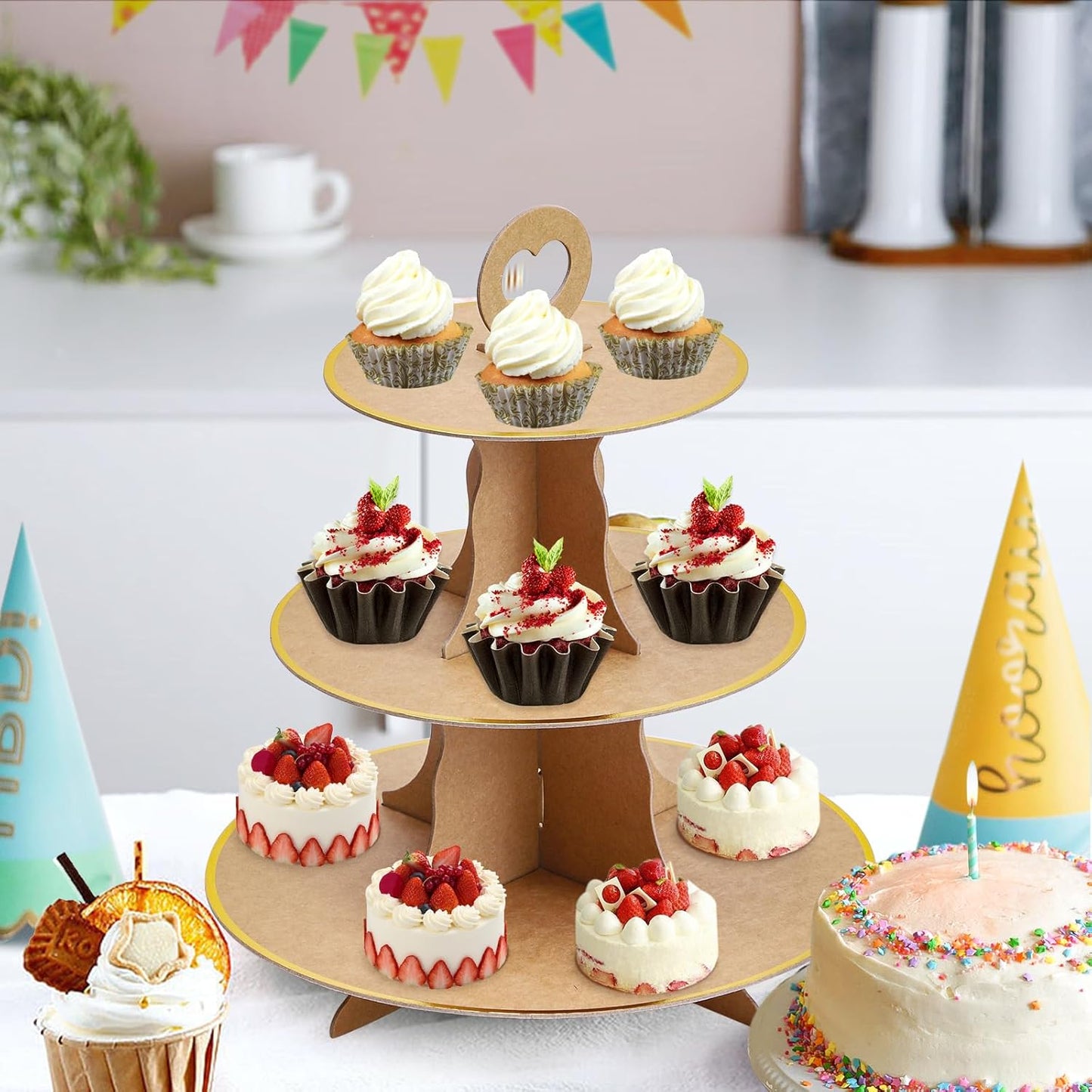 Soleebee 3-Tier Round Cupcake Stand, Cardboard Cupcake Tower, Dessert Cup Cake Stand Tower for Birthday Wedding Party Decoration, Cupcake Tier Stand 1 Set (Hot Pink)