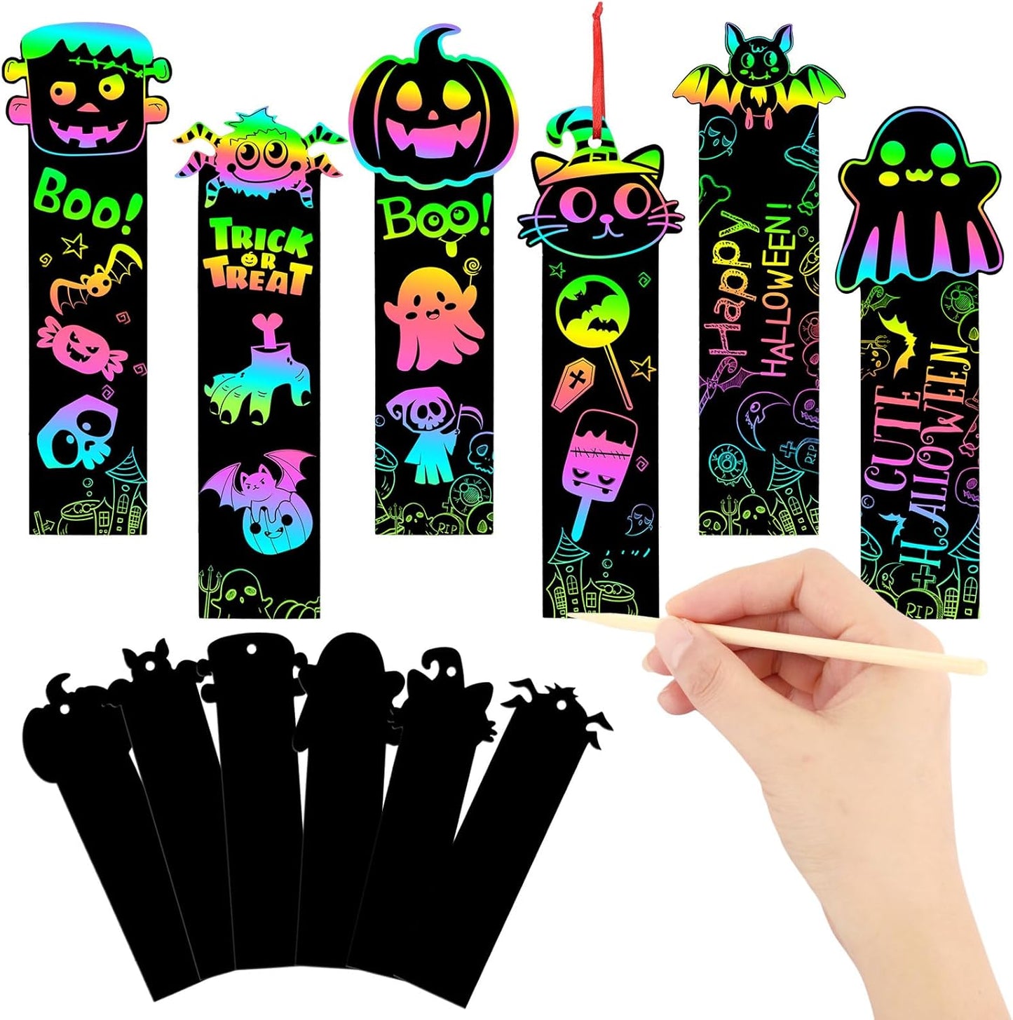 JUNEBRUSHS 30Pcs Ocean Crafts, Rainbow Magic Ocean Animals Scratch Bookmarks Under The Sea Party Favors Games for Activities Summer Arts and Crafts