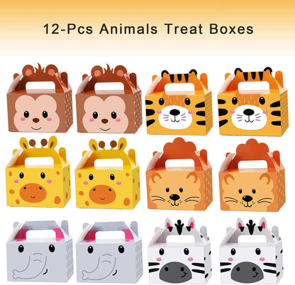 12 Pack Jungle Safari Animals Party Favor Boxes Zoo Animals Theme Happy Birthday Goodies Treat Boxes Jungle Safari Party Candy Gift Bags for Kids Baby Shower Party Decorations Supplies