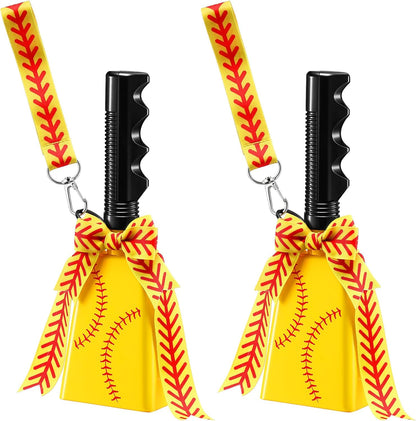 Relaxweex 2 Pack Cow Bells with Handle & Wrist Strap Ribbon Bows Loud Cowbell Noise Makers for Sporting Events, Games, Cheer, Graduations, Team(Baseball)