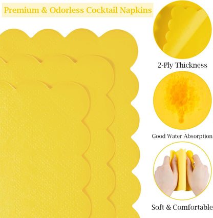 100 Pcs Cocktail Napkins, 2-Ply 5 x 5 Inches Disposable Scalloped Napkins, Thick Premium Dessert Napkins for Party, Wedding, Dinner, Birthday, Anniversary, Festival (Sage Green)