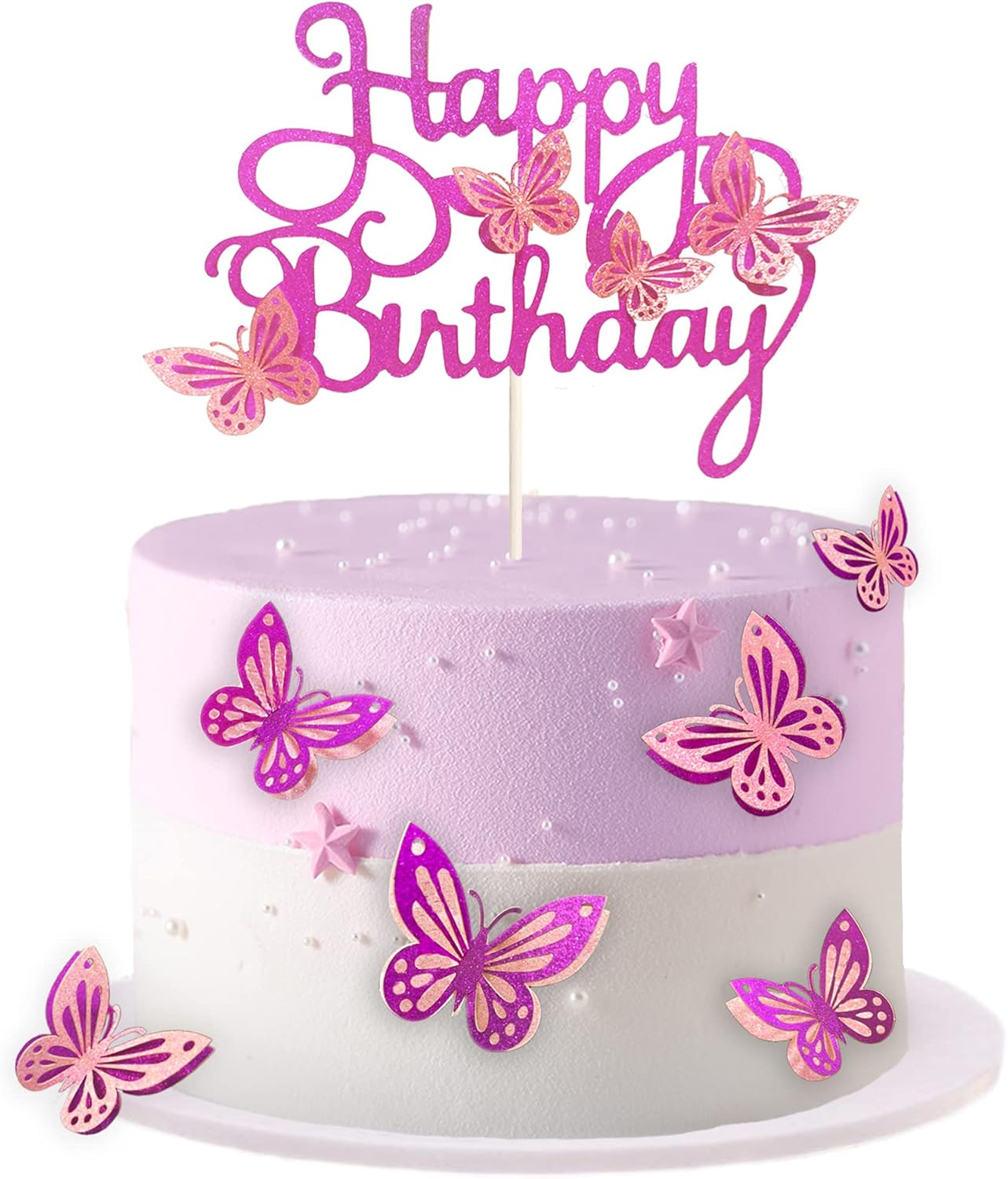 13-Pieces 3D Butterfly Cupcake Topper for Girls Women's Happy Birthday Cake Decorations Party Decorations(Pink)