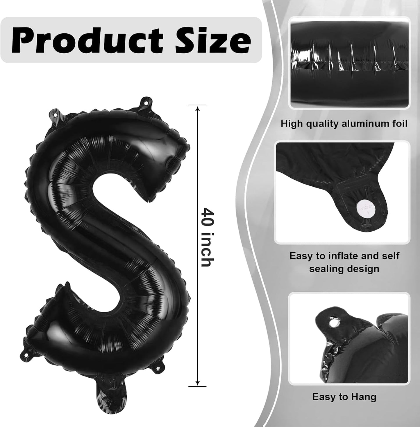 Black Letter A Balloons, 40 Inch Large Foil Letter Balloons, Custom Phrase Balloon for Birthday Party Wedding Anniversary Decoration (Black A)