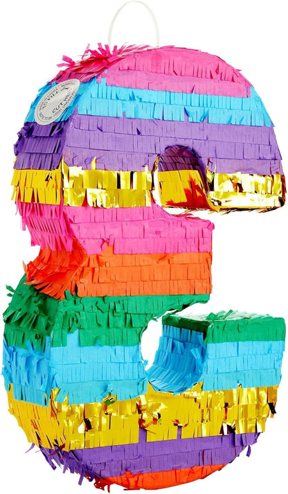 BLUE PANDA Rainbow Number 6 Pinata - Sturdy Corrugated Build & Easy Hang for Fiesta Party - Candy Filled 6th Birthday Party Surprise - Vibrant Tie-Dye Items for Kids - Small (16.5x11x3 In), Blue/White