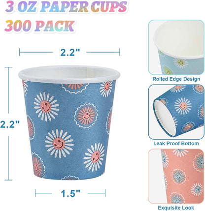 SIUQ 300 Pack Paper Cups 8 oz, Disposable Coffee Cups, Paper Coffee Cups 8 oz, Colourful Hot/Cold Beverage Drinking Cup for Water Juice or Tea, Office Party Home Travel - Daisy