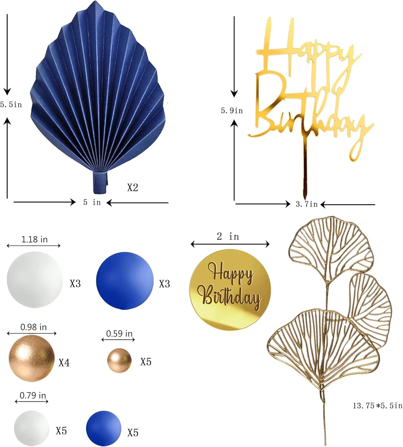 Blue White Gold Balls Cake Toppers Balls Birthday Cake Decorations for Birthday Boho Wedding Baby Shower Party Decoration (Blue White Gold)