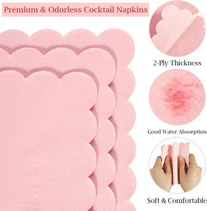 100 Pcs Cocktail Napkins, 2-Ply 5 x 5 Inches Disposable Scalloped Napkins, Thick Premium Dessert Napkins for Party, Wedding, Dinner, Birthday, Anniversary, Festival (Sage Green)
