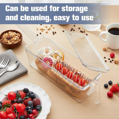 Havawish 4 Pcs Ice Storage Bin for Freezer with Lid and Flexible Scoop Set Plastic Ice Container with Lid Handle for Home Office Fridge Storage (12.4 x 8.07 x 3.94 Inches,Clear)