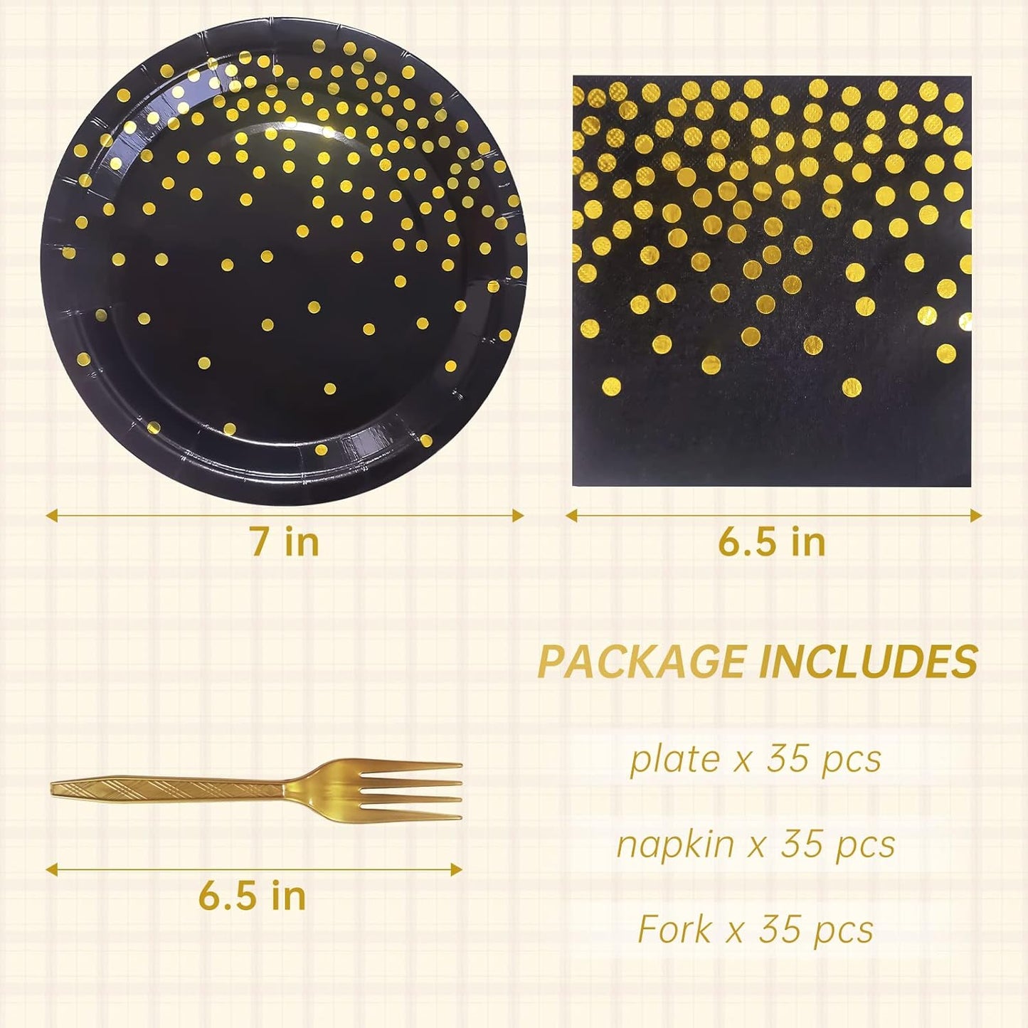 White and Gold Paper Plates Napkins Party Supplies,Disposable Gold Dot Paper Dessert Plates,105 PCS Birthday Plates and Napkins Party Supplies for Wedding(Serves 35 Guests 7")