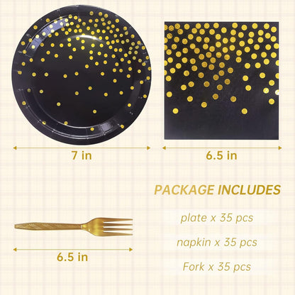 White and Gold Paper Plates Napkins Party Supplies,Disposable Gold Dot Paper Dessert Plates,105 PCS Birthday Plates and Napkins Party Supplies for Wedding(Serves 35 Guests 7")