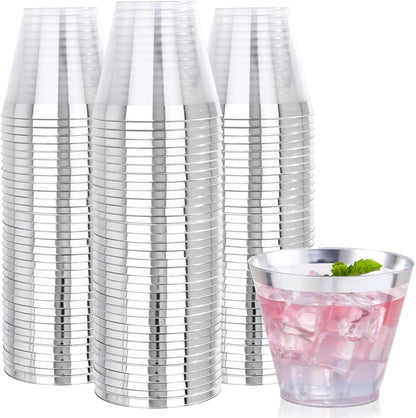 Nervure 120PCS Gold Plastic Cups - 9Oz Gold Rimmed Plastic Cups - Heavy Duty Disposable Clear Cup with Gold Rim Perfect for Weddings, Receptions & Parties