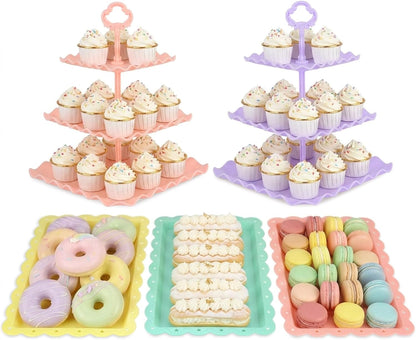 NWK 5 Piece Cake Stand Set with 2 x Large 3-Tier Cupcake Stands, 3 x Appetizer Trays, for Wedding Birthday Baby Shower Tea Party Decorations (White)