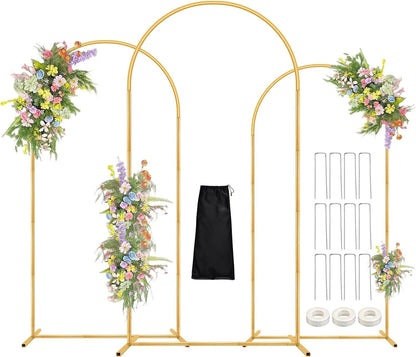 Wedding Arch Backdrop Stand, 6FT, 5FT, 4FT Set of 3 Metal Gold Balloon Arch kit Stand for Ceremony Baby Shower Birthday Bridal Party Event Background Decoration, Garden Climbing Plant Fram