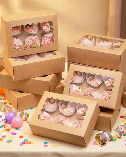 qiqee Auto-pop Up Cupcake Boxes with Window White 40PCS 12 Count Cupcake Box 13"x10"x3.5" Cupcakes Carrier, 12 Cupcake Containers with 2 rolls of pink ribbons