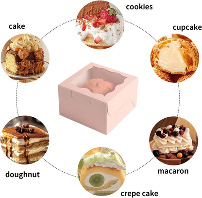 150pcs White Small Cake Box,4x4x2.5 Inch Bakery Boxes with Window,gift boxes bulk for Mini Cake Pastry Dessert Strawberries Chocolates Cupcakes with Stickers
