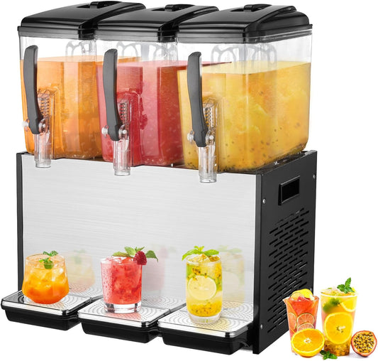 VEVOR Commercial Beverage Dispenser, 4 Tanks 12 L / 12.7 QT Per Tank Juice Dispenser, 510W Stainless Steel Ice Tea Drink Machine with 45°F-54°F Cooling Temperature, for Cold Drink Restaurant Bar Party