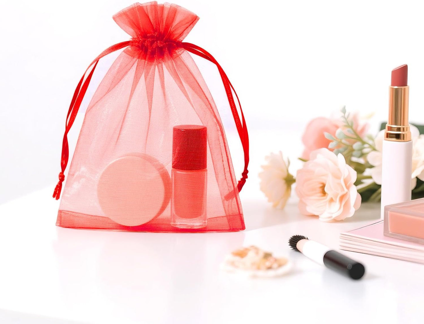 joycraft 50Pcs Organza Bags, 2x3 inch Gift Favor Bags, White Wedding Favor Bags, Jewelry Pouches with Drawstring, Mesh Bags Drawstring for Jewelry, Festival, Makeup, Candy, Desserts