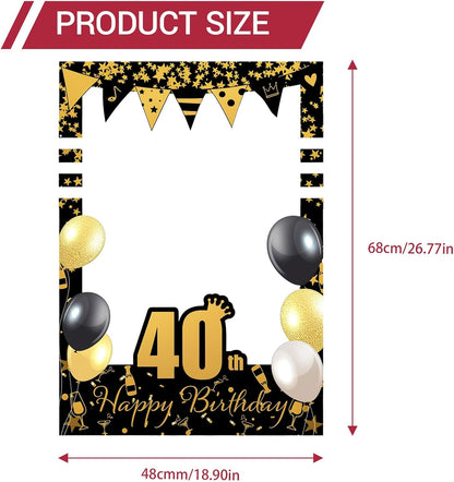 Gift for Mom Friend Wife 40 Years Celebration-40th Birthday Party Photo Frame Props, Black Gold Glitter Paper Selfie Booth Prop for Women Men, Elegant Picture Frames Backdrop Cardboard Decoration