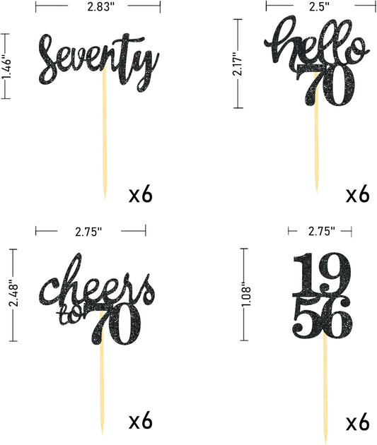 24 Pcs Glitter 70th Birthday Cupcake Toppers for Celebrating 70th Birthday Party Decorations for Seventy Years Old Birthday Party Supplies (Rose Gold2)
