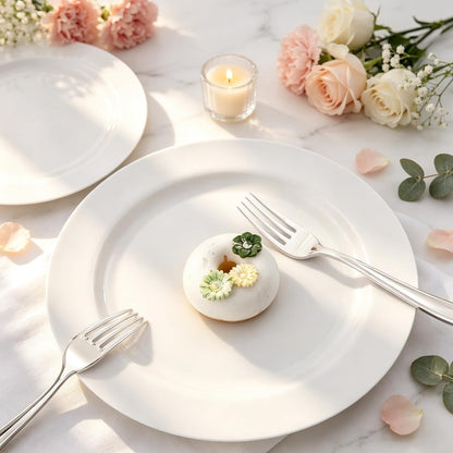 FLOWERCAT 60PCS White Plastic Plates - Heavy Duty White Disposable Plates for Mother's Day/Birthday Party/Wedding -serve for 30 guests Include 30PCS 10.25" & 30PCS 7.5" Plates for Party