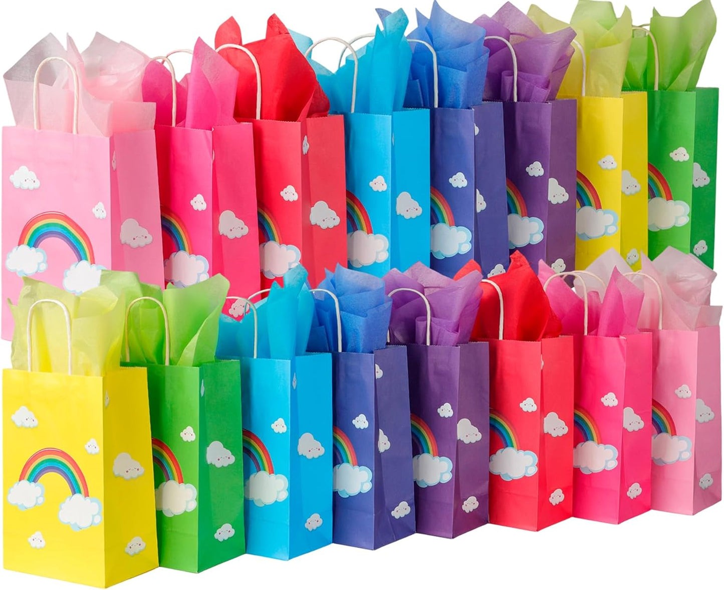 BLEWINDZ 32 Pieces Gift Bags with 32 Tissues, 8 Colors Party Favor Bags with Handles, Rainbow Gift Bag for Wedding, Birthday, Party Supplies and Gifts