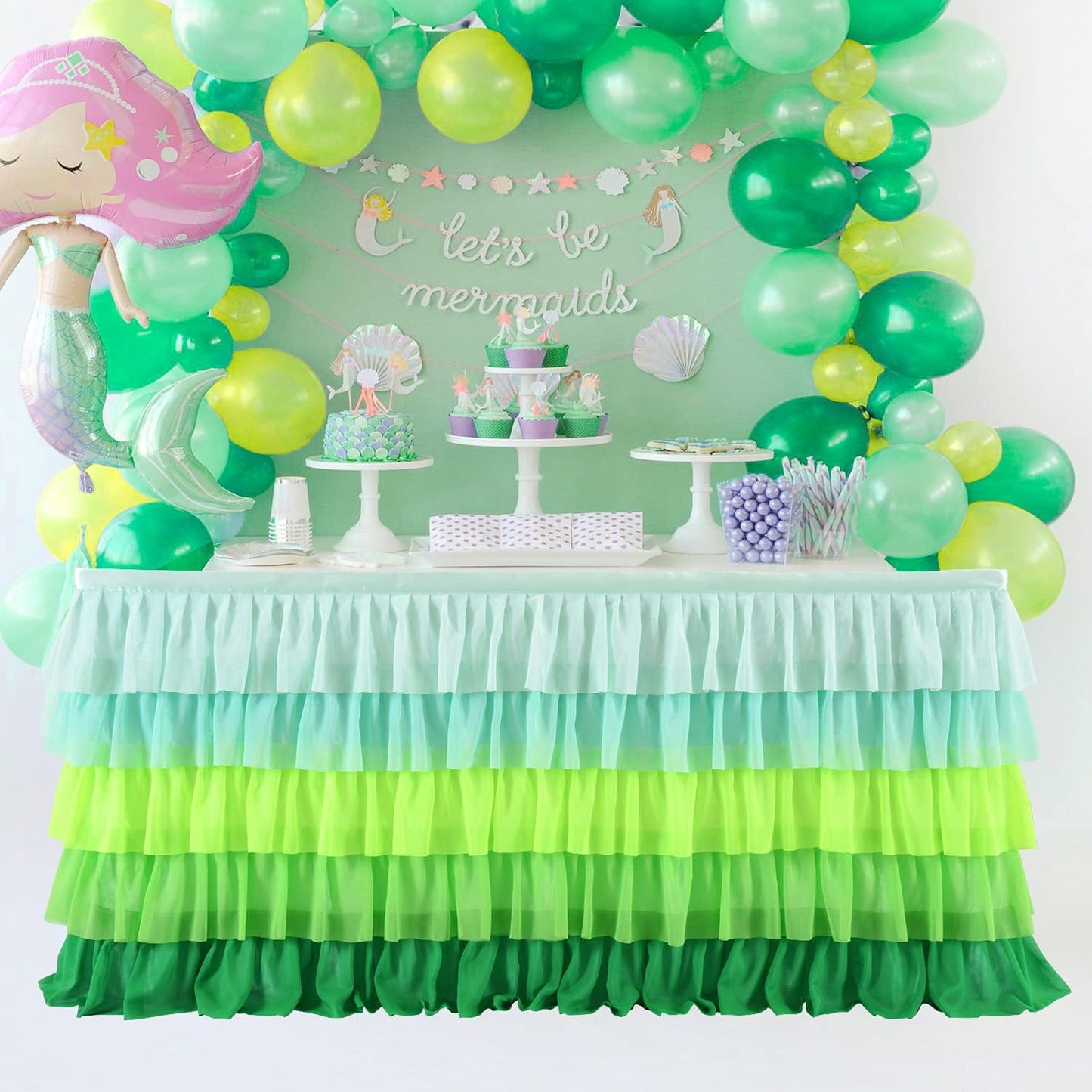Pastel Rainbow Table Skirt Ruffle Party Tablecloth for Rectangle Table 6ft Birthday Party Baby Shower