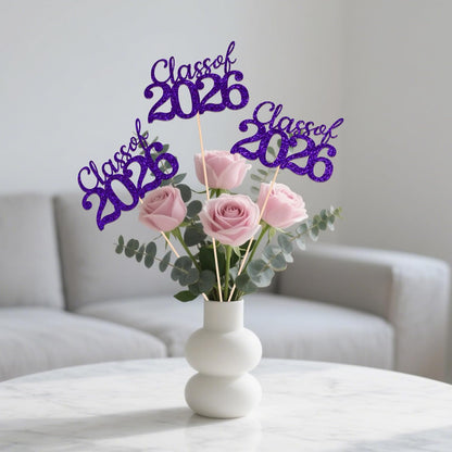 Gold Class of 2026 Double-sided Graduation Table Centerpieces, 12 Pcs Grad Party Decorations with Sticks, Graduation 2026 Party Supplies for Table Decor