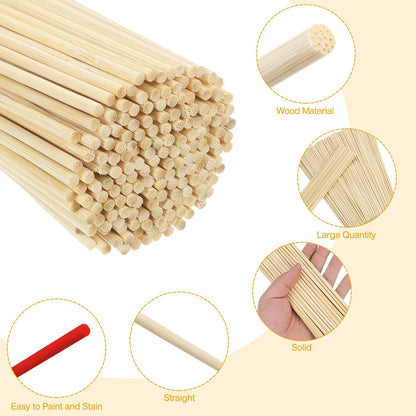 150 Pcs Wooden Dowel Rods - 1/8 x 12 Inch Wooden Sticks for Crafts Unfinished Cake Dowels Sticks for Flower Bouquet and DIYers