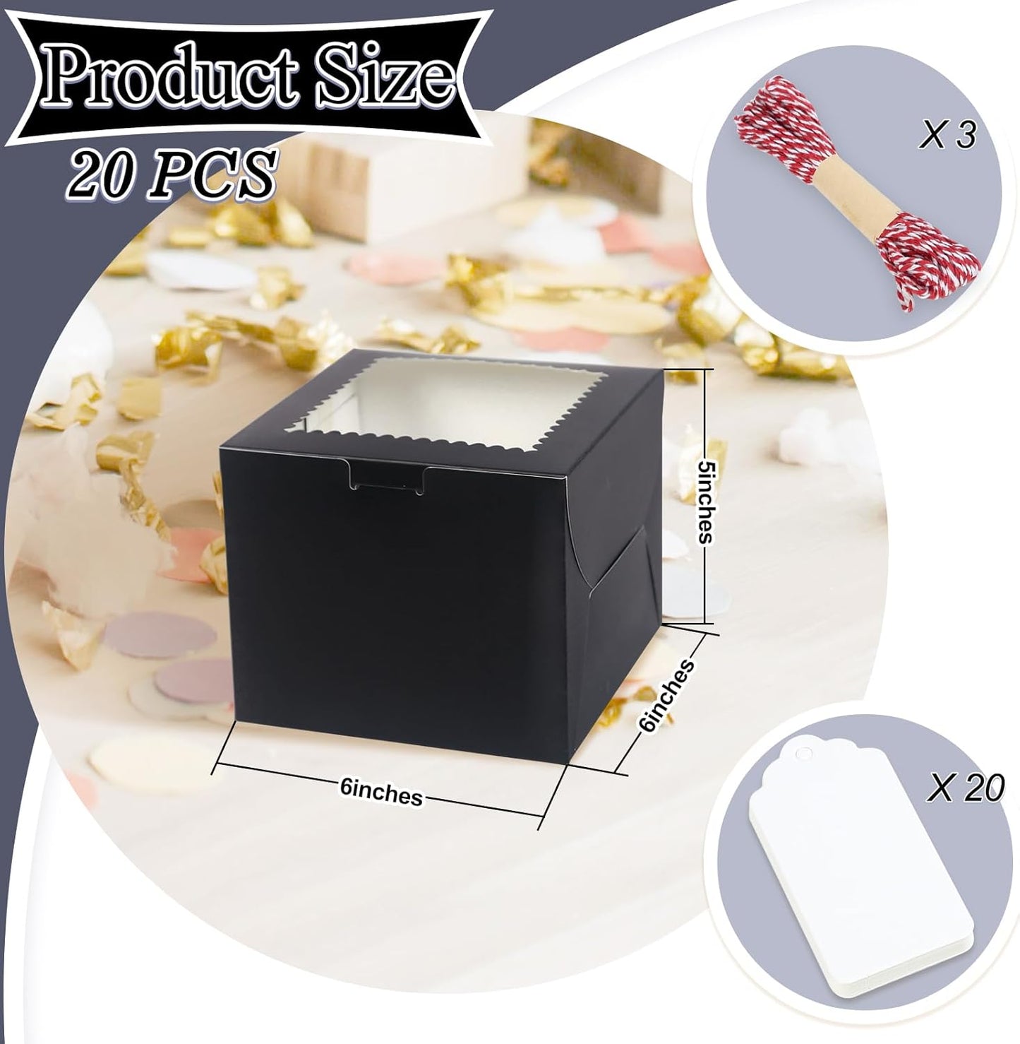20Pcs 8 Inch Cake Boxes with Window, 8x8x5 Inches Brown Bakery Boxes, Cake Carrier Container for Pastries, Pie, Cookies, Chocolates, Cupcakes, Birthday Party, Wedding