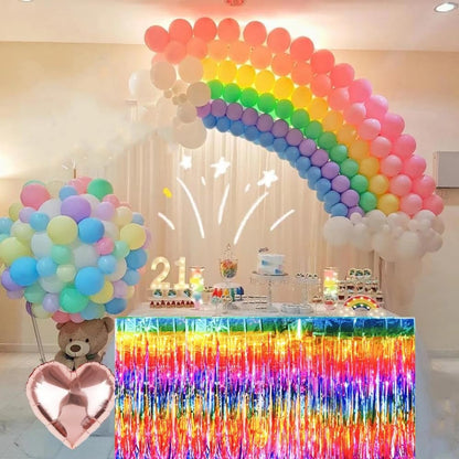 Blue Streamers Party Decorations, 2 Packs Blue Table Skirts Metallic Foil Fringe Tinsel for Birthday Under the Sea Boy Baby Shower Float Parade Mardi Gras Graduation Party Supplies -29x108Inch