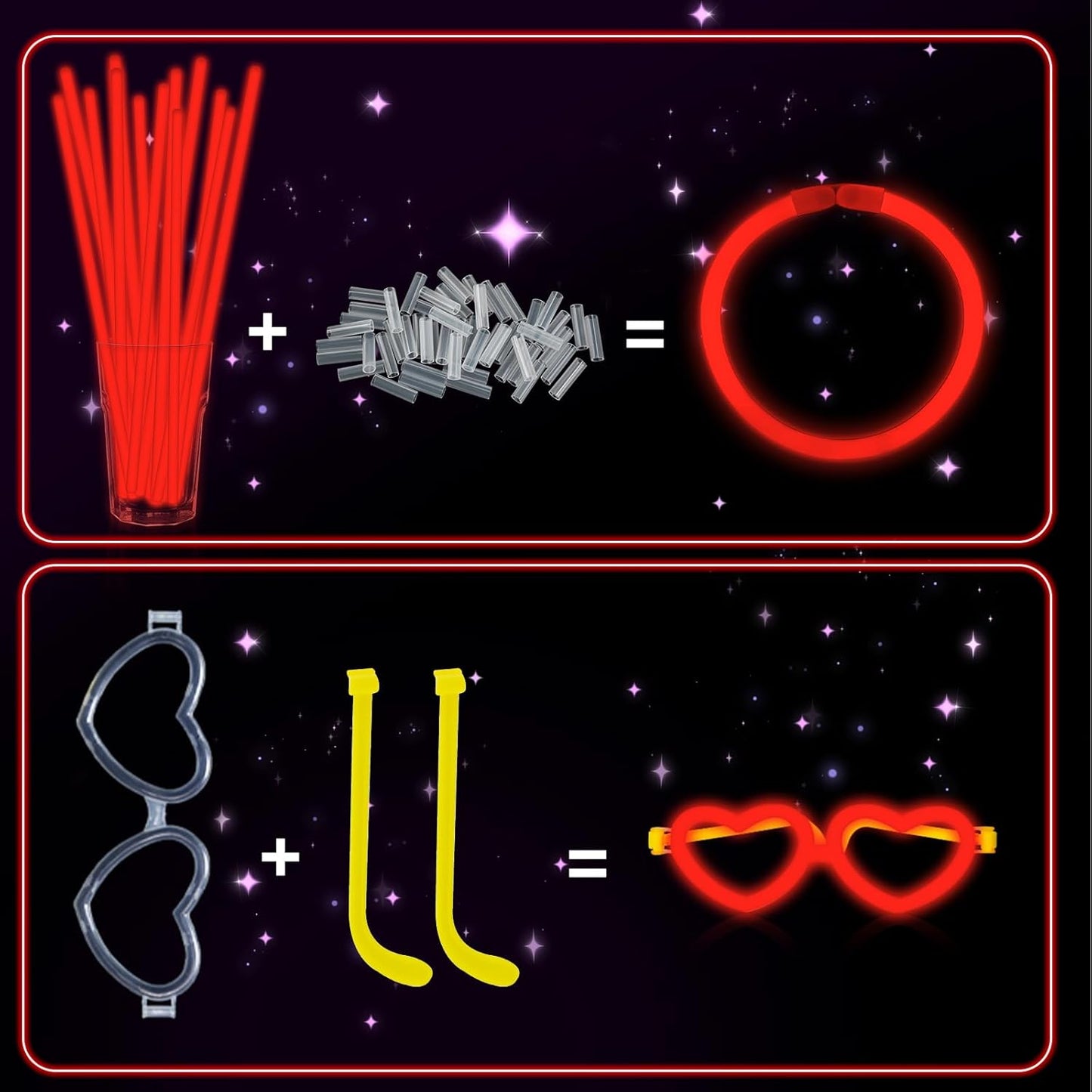 60 Pack 8” Purple Glow Sticks Bulk Bright Glow Sticks with 60 Connectors 20 Heart Glasses Glow In The Dark Party Supplies Neon Party Decorations Glow Bracelet Glasses for Carnival (Purple)