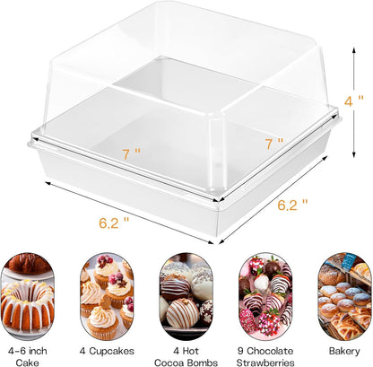 ZORRITA 7 x 7 x 4 Inches Paper Cake Boxes with Clear Lids, 20 Pack Disposable Charcuterie Boxes Square Food Containers for 4-6 Inch Cake, Dessert, Pie, Cupcake, Bakery (Pink)