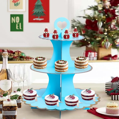 Soleebee 3-Tier Cupcake Stand, Cardboard Cupcake Tower, Cup Cake Stand Tower for Birthday Wedding Party Decoration, Cupcake Tier Stand Desserts Display 1 Set (Purple Gold)