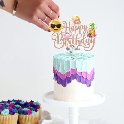 28 PCS Tropical Cupcake Toppers Glitter Leaf Pineapple Flower Palm Tree Flamingo Cupcake Picks Aloha Cake Decorations for Summer Hawaiian Luau Theme Baby Shower Birthday Wedding Party Supplies