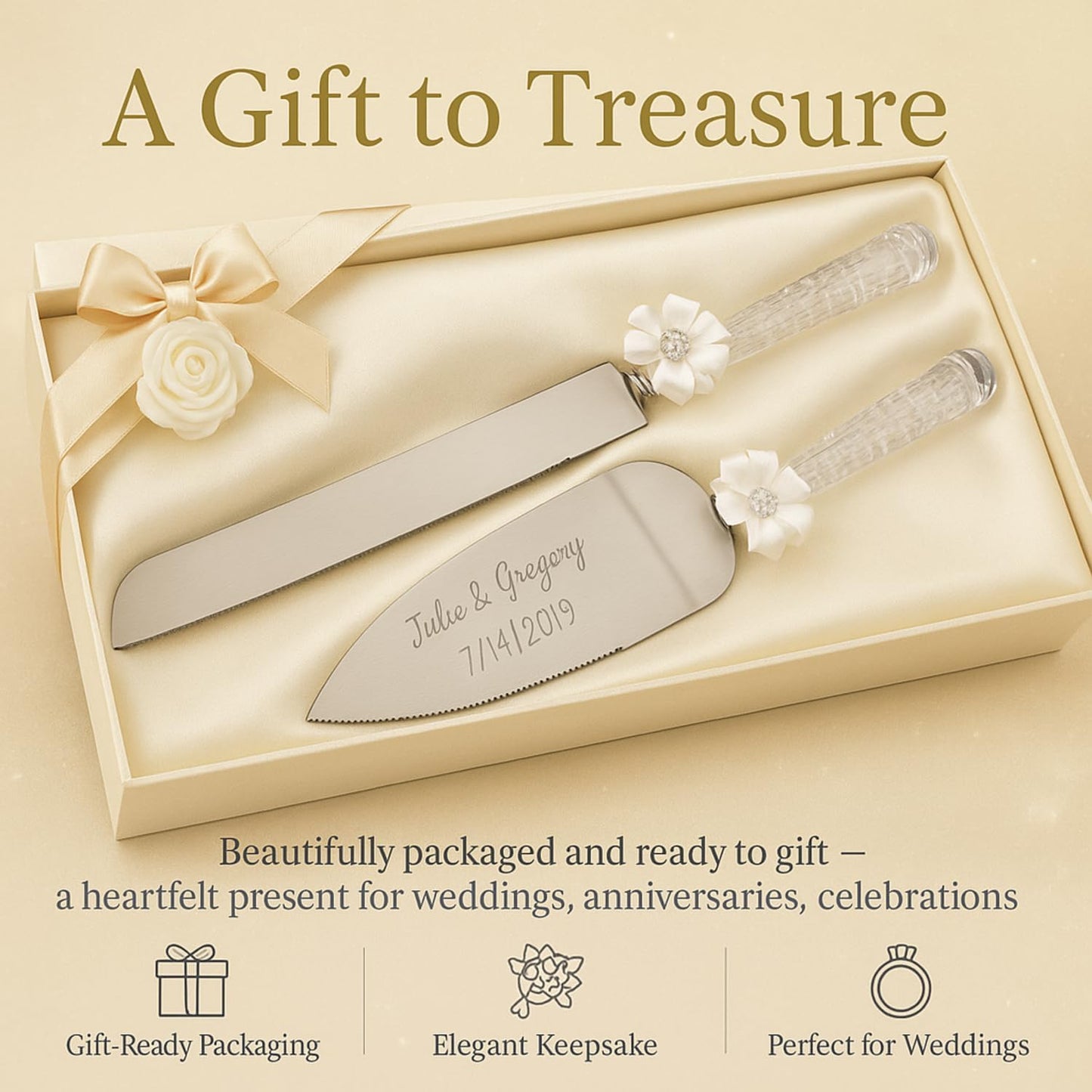 GIFTS INFINITY Personalized Wedding Cake Knife and Server Set with Engraving – Cake Cutting Utensil Set, Keepsake Gift for Wedding, Anniversary, Reception, Birthday & Other Occasions (CH-101WB)