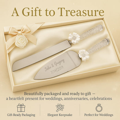 GIFTS INFINITY Personalized Wedding Cake Knife and Server Set with Engraving – Cake Cutting Utensil Set, Keepsake Gift for Wedding, Anniversary, Reception, Birthday & Other Occasions (CH-101WB)
