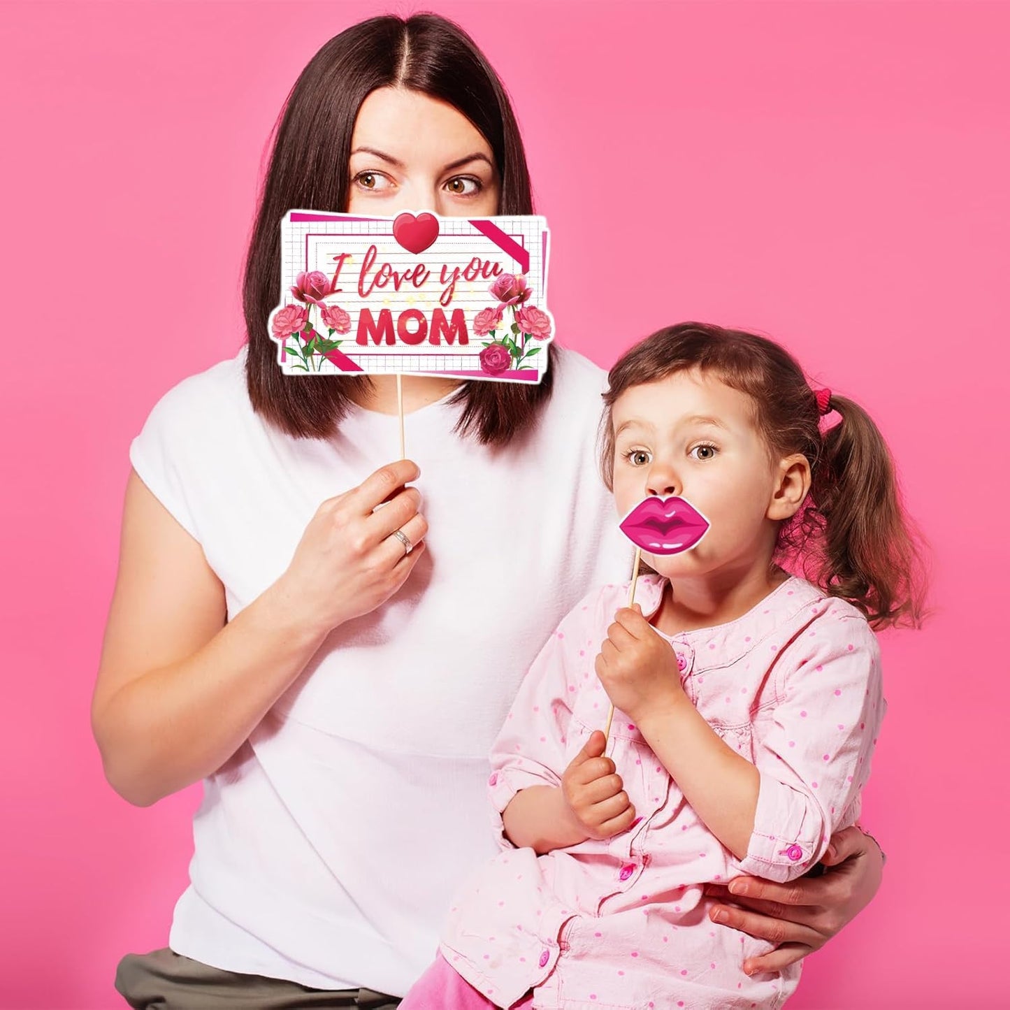Happy Mother's Day Decorations Photo Booth Props Kit- Elegant Mothers Day Decor for Home Office Class Photos Showing Love to Mom
