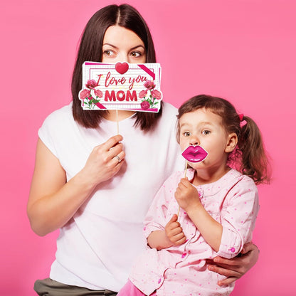 Happy Mother's Day Decorations Photo Booth Props Kit- Elegant Mothers Day Decor for Home Office Class Photos Showing Love to Mom