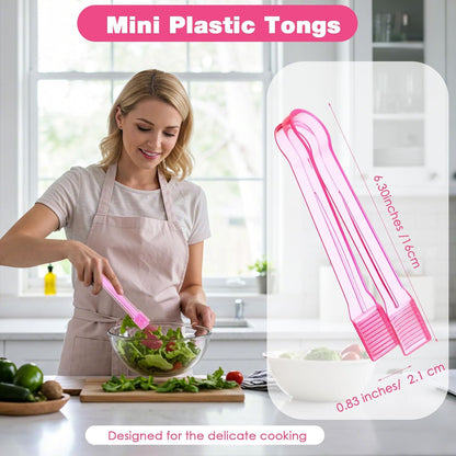 LemonRoad 10 Pcs Plastic Buffet Serving Tongs, 6.3 Inches Clear Kitchen Tongs Mini Small Disposable Serving Utensil for Party Food Ice Salad Buffet Appetizer Catering Barbecue Cookies(Clear Blue)