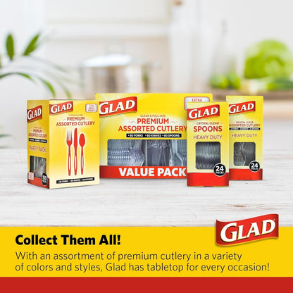 Glad Clear Disposable Cutlery Set with Heavy Duty Plastic Forks, Knives, and Spoons, Reusable Dishwasher Safe Plastic Utensils for Parties and Everyday Use, 240 Count