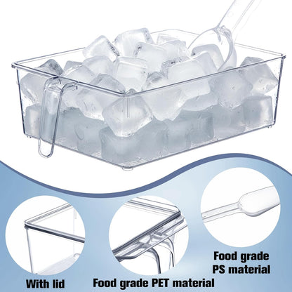 Havawish 4 Pcs Ice Storage Bin for Freezer with Lid and Flexible Scoop Set Plastic Ice Container with Lid Handle for Home Office Fridge Storage (12.4 x 8.07 x 3.94 Inches,Clear)