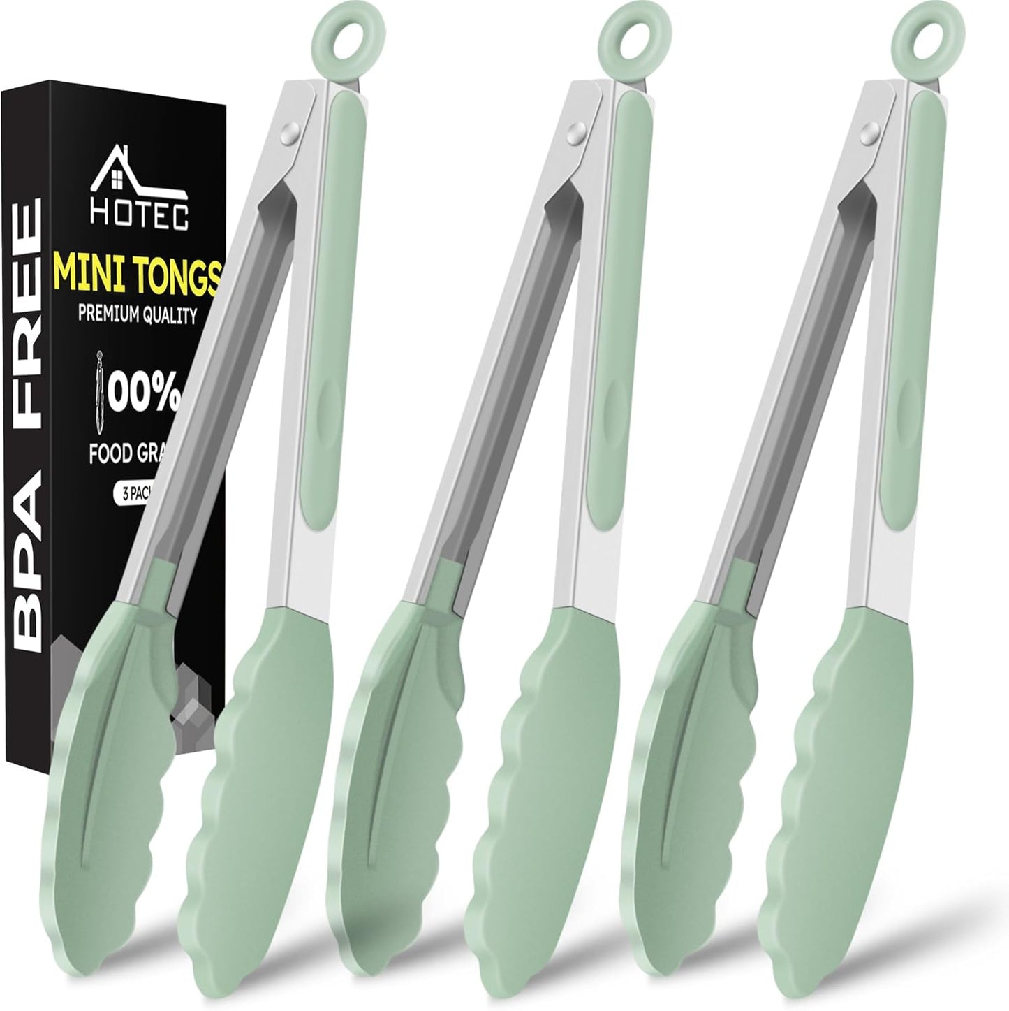 Hotec Mini Silicone Kitchen Tongs for Cooking - 7-Inch Small Serving Tongs with Silicone Tips, Set of 3 (Blue)