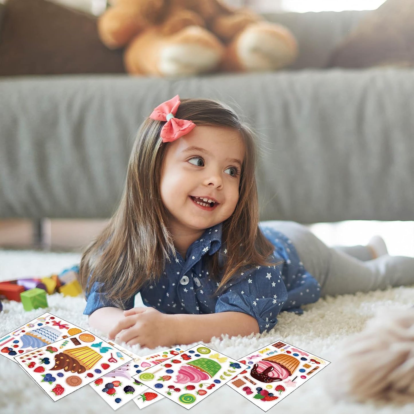 24 Sheets Cupcake Make a Face Sticker Sheets for Kids Todders Activities, Make Your Own Stickers for Kids Birthday Party Favor Supplies Craft